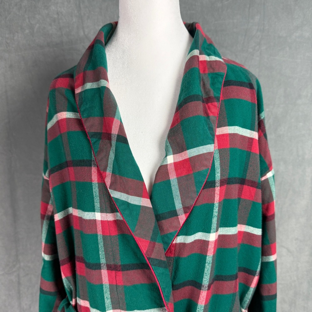 Vintage Victoria's Secret Gold Label Green Red Plaid Cotton Robe P/S Academia - Picture 13 of 16